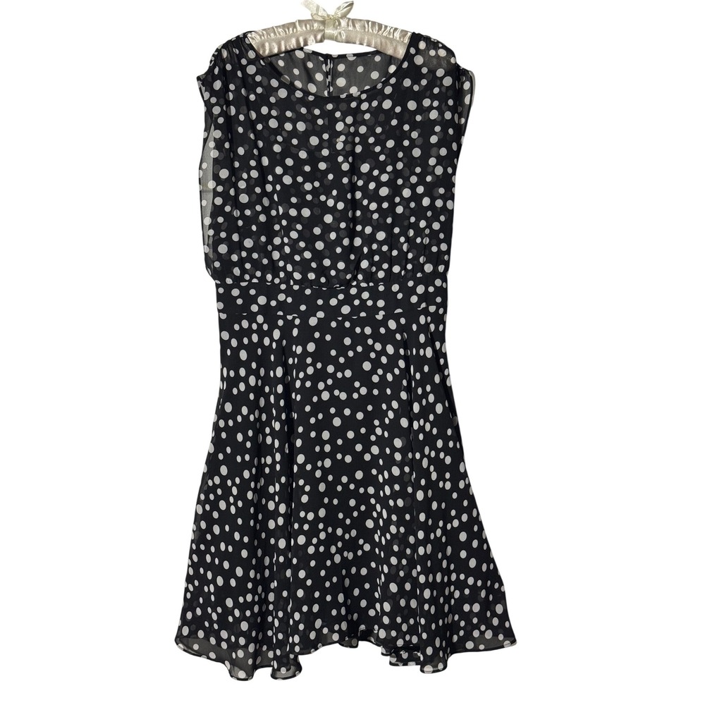 Chico's Black White Polka Dot Chiffon Fit Flare Dress Sleeveless Size 1 M